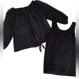 Blouse & Tank Top Set 2 PCS Tie Front Shell Ruffle Black D Signed Disney Girl XL